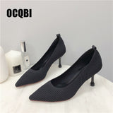 Autumn Spring Cotton Boots Fashion Elastic Farbic Sexy Party Pumps Black Nude Women Pointed Toe High Heels Mature Shoes Size 39
