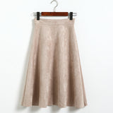 Neophil Women Suede High Waist Midi Skirt 2019 Winter Vintage Style Elastic Ladies A Line Black Green Flare Fashion Skirt  S29A4