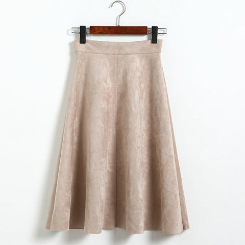 Neophil Women Suede High Waist Midi Skirt 2019 Winter Vintage Style Elastic Ladies A Line Black Green Flare Fashion Skirt  S29A4