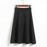 Neophil Women Suede High Waist Midi Skirt 2019 Winter Vintage Style Elastic Ladies A Line Black Green Flare Fashion Skirt  S29A4