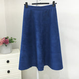 Neophil Women Suede High Waist Midi Skirt 2019 Winter Vintage Style Elastic Ladies A Line Black Green Flare Fashion Skirt  S29A4