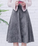 Neophil Women Suede High Waist Midi Skirt 2019 Winter Vintage Style Elastic Ladies A Line Black Green Flare Fashion Skirt  S29A4