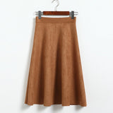 Neophil Women Suede High Waist Midi Skirt 2019 Winter Vintage Style Elastic Ladies A Line Black Green Flare Fashion Skirt  S29A4