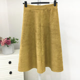 Neophil Women Suede High Waist Midi Skirt 2019 Winter Vintage Style Elastic Ladies A Line Black Green Flare Fashion Skirt  S29A4