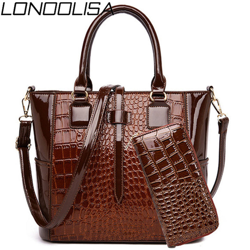 2 Set Patent Leather Ladies Hand Bags Purse luxury Handbags Women Bags Designer Alligator Tote Crossbody Bags Bolsas de Mujer