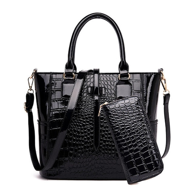 2 Set Patent Leather Ladies Hand Bags Purse luxury Handbags Women Bags Designer Alligator Tote Crossbody Bags Bolsas de Mujer