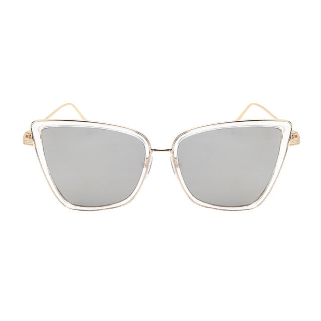 2019 New Brand Designer Cateye Sunglasses Women Vintage Metal Glasses For Women Mirror Retro Lunette De Soleil Femme UV400