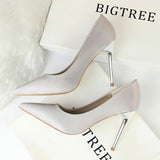 Metal Heel Shoes Women Silk Thin High Pumps Satin Heeled Sexy Elegant High Heels Yellow 34 42 43 Pointed Fashion Ladies Shoes