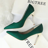 Metal Heel Shoes Women Silk Thin High Pumps Satin Heeled Sexy Elegant High Heels Yellow 34 42 43 Pointed Fashion Ladies Shoes