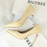 Metal Heel Shoes Women Silk Thin High Pumps Satin Heeled Sexy Elegant High Heels Yellow 34 42 43 Pointed Fashion Ladies Shoes