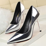 Thin Heel Patent Leather Pumps Lady Fashion High Heel Pointed Toe Single Shoes Black