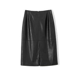 WOTWOY Autumn Office Lady Faux Leather Women Skirt 2019 Formal High Waist Midi Pencil Skirt Knee-Length Back Split Skirt Womens