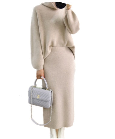 Cashmere Sweater knitted suit with skirt For Women Outfits Korean Version Loose Women's Knitted Two piece Set winter knit sets