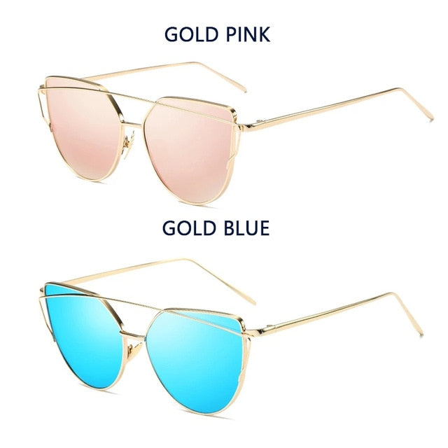 2020 Cat Eye Vintage Brand Designer Rose Gold Mirror Sunglasses For Women Metal Reflective flat lens Sun Glasses Female oculos