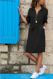 Fashion Turn-down Collar Party Shirt Dress Women Solid Three Quarter Sleeve Spring Dress Plus Size Loose Casual Vestidos Robe