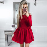 Ahagaga 2019 Spring Dress Women Fashion Solid Red Black O-neck Elegant Sexy Club Casual Cute A-line Dress Women Dresses Vestidos
