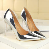 2019 Women shoes Sexy high heels party pumps Female Summer heels mirror face leather Silver Golden ladies shoe zapatillas mujer